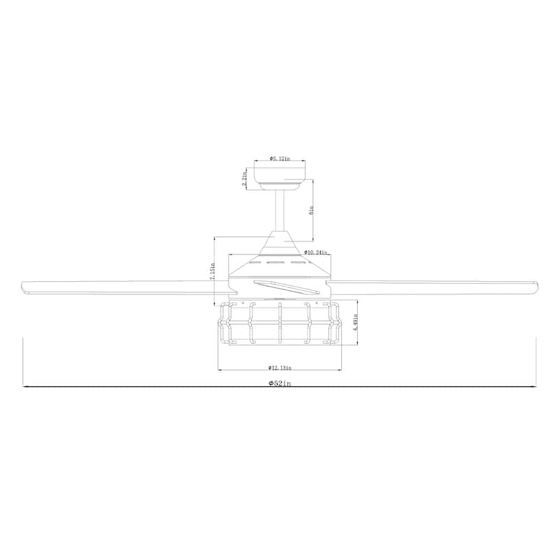 52" Indoor Oil Rubbed Bronze Downrod Mount Industry Ceiling Fan with Light and Remote Control - Size: D: 52 " x H:17"