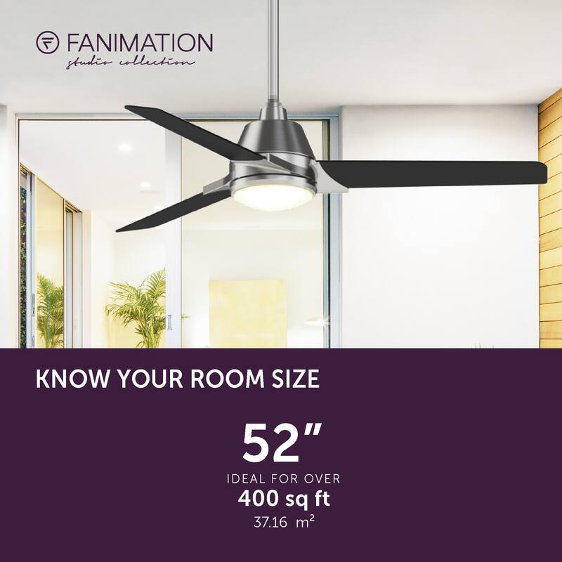 Fanimation Studio Collection Pyramid 52 inch Brushed Nickel with Black Blades Ceiling Fan with LED Light and Remote