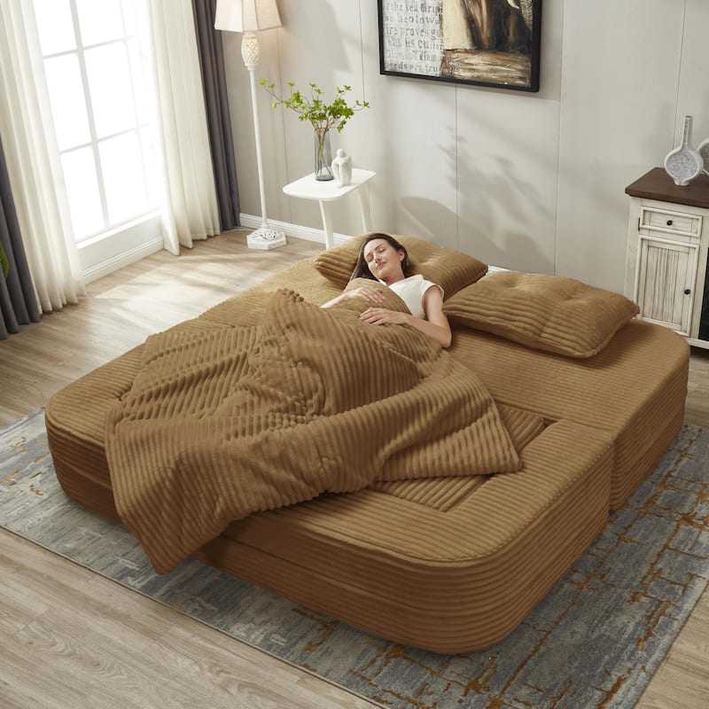 Sofa Bed With Independent Chaise Lounge And Functional Blanket,Convertible Sofa Bed,King Size Bed,Deep Seat