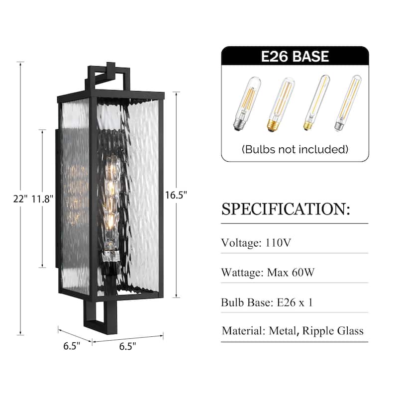 LED Outdoor Wall Lantern 1-Light 22-in H Matte Black Fixture - 22 inch