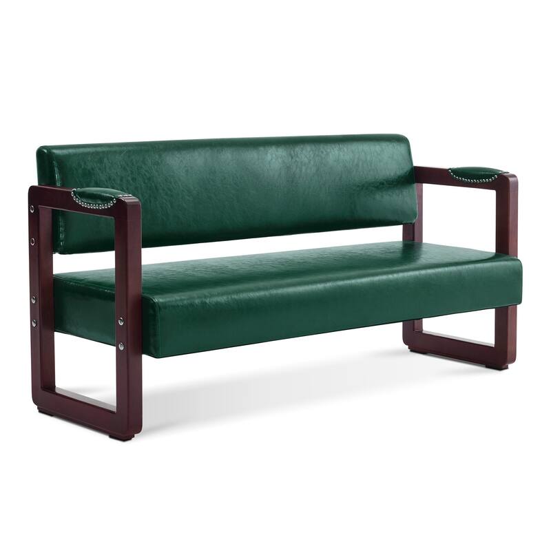 BarberPub Upholstered Waiting Room Chairs, Bench with Backrest, Faux Leather Armed Bench - 23"D x 61.2"W x 29.9"H