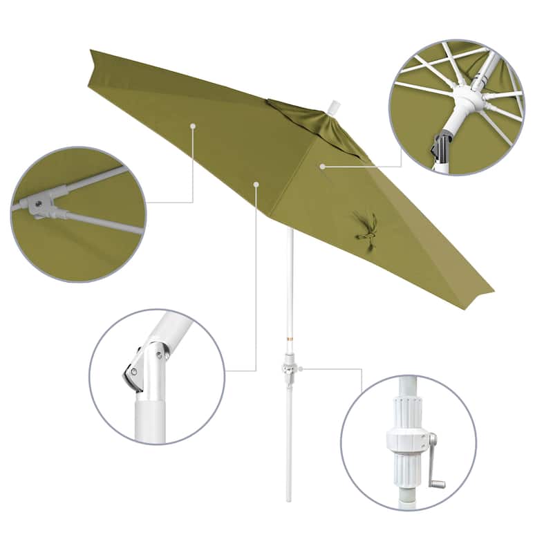 California Umbrella 9' Rd.Crank Lift, Collar Tilt, Aluminum Pole, Fiberglass Rib Patio Umbrella, White Finish, Sunbrella Fabric