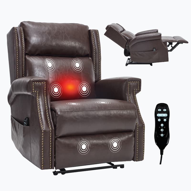 Roomfitters Manual Massage Recliner, Vintage Waxed Faux Leather Chair with Heat and 155-Degree Recline