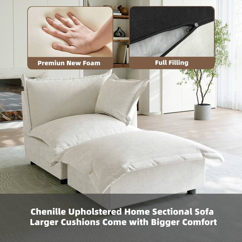 Casual 40"W Oversized Soft Comfy Cloud Chenille Chaise Lounge with Ottoman