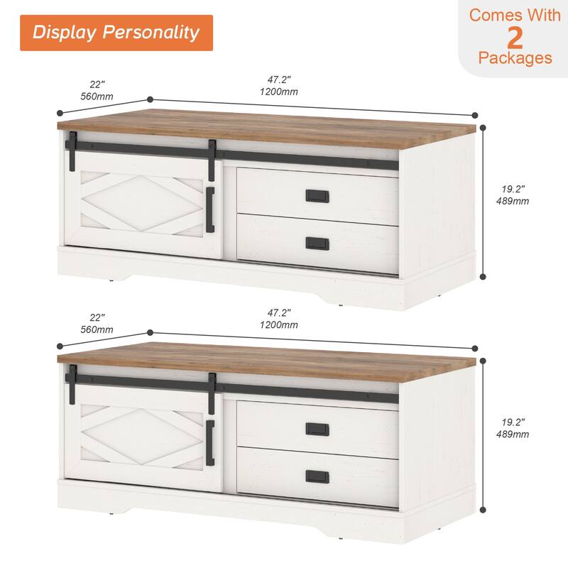WAMPAT Rustic 2 in 1 Center Table with Hidden Storage Compartment