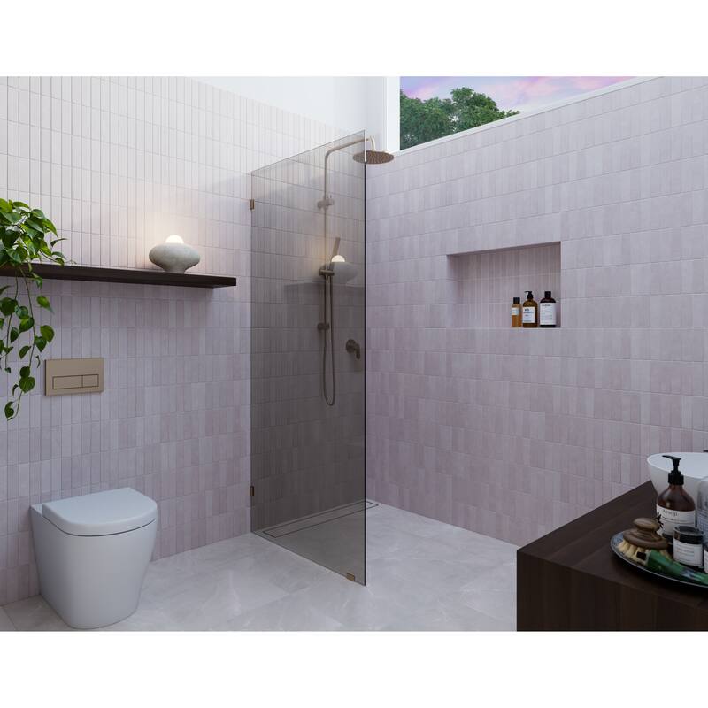 Ursa 30 in. x 78 in. Fully Frameless Glass Shower Panel - Single Fixed Panel with Gray Tint - Brushed Bronze