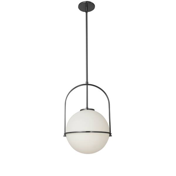 slide 2 of 3, 1 Light Incandescent Pendant, Matte Black with White Opal Glass