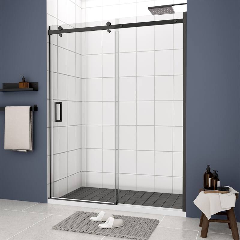 46"-48" x 74" Sliding Shower Door with 5/16" Tempered Glass - Matte Black