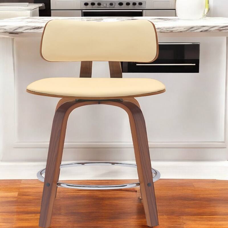 Faux Leather Armless Counter Height Bar Chair with Wood Frame, Swivel and Footrest