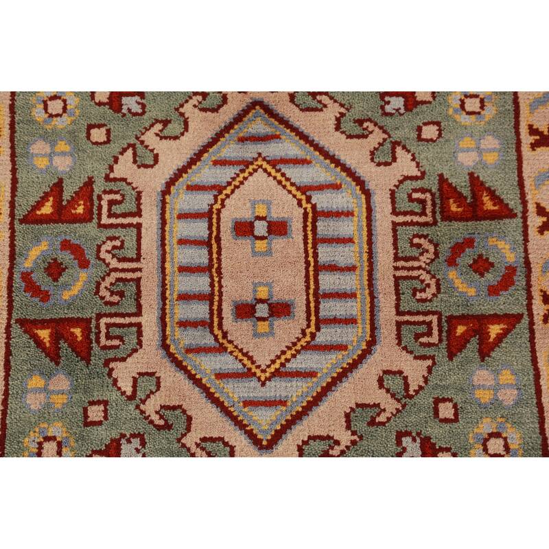 Hand Knotted Oriental 100% Wool Carpet Transitional Geometric Green Khotan Runner Rug - 7' 10'' X 2' 6''