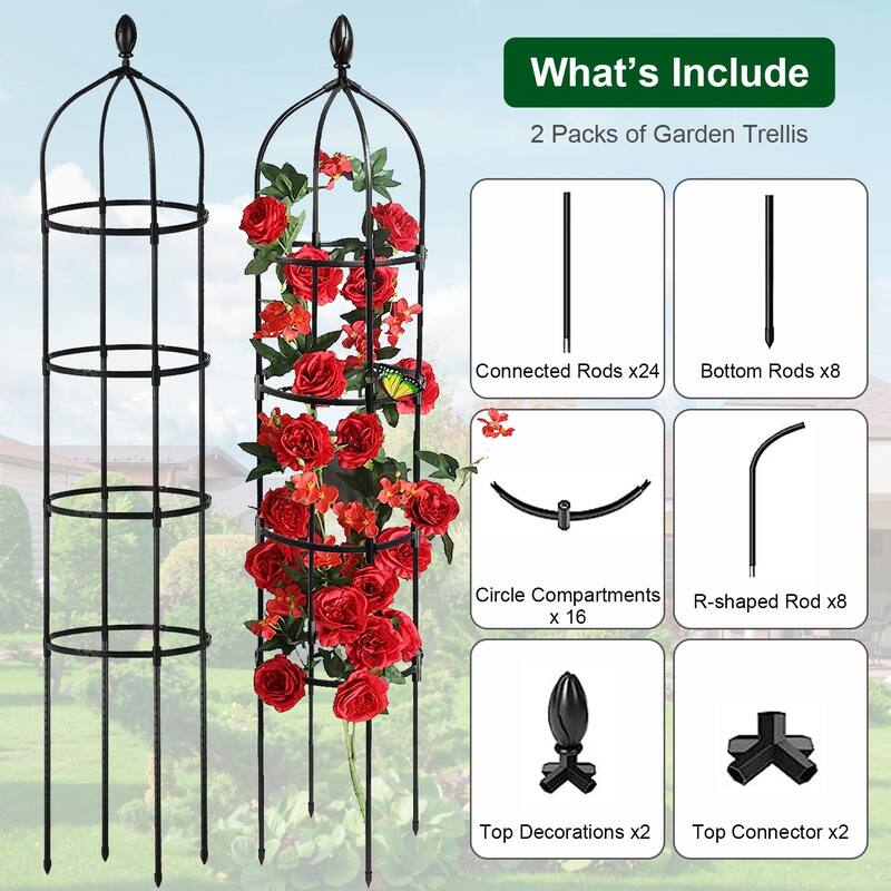 2 Packs Rustproof Garden Obelisk Trellis For Climbing Plants Tower Support - 12.59”L x 12.59”W x 70.86”H