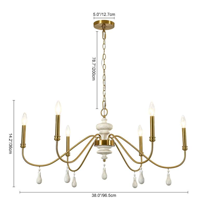 Mid-Century Aged Brass 6-Light Wide Candle Style Chandelier 38in