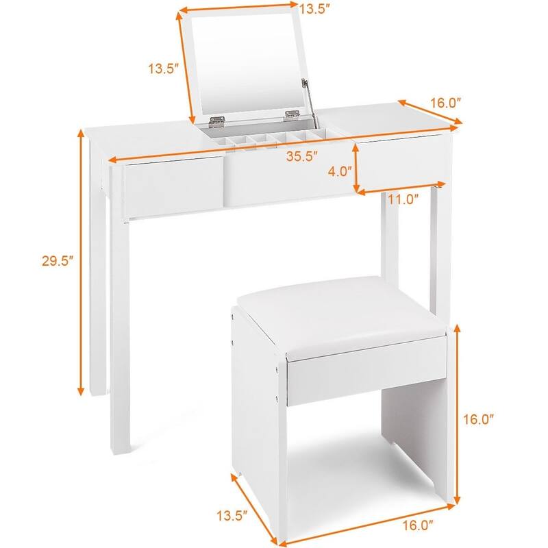 Vanity Makeup Dressing Table Set with Cell Storage Box-Black - 35.4" x 15.7" x 29.5" (L x W x H)