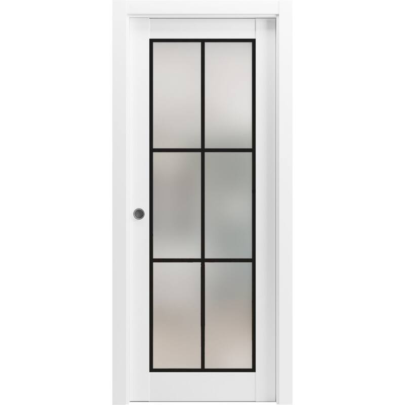 French Pocket Door 18 x 80 Planum 2122 White Silk Kit Trims Rail - Grey - 24" x 84"