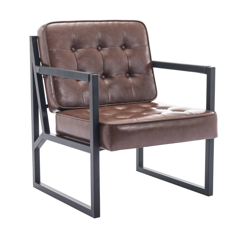 Leather Accent Chair, Accent Arm Chair Comfy Armchair with Metal Legs - Set of 1