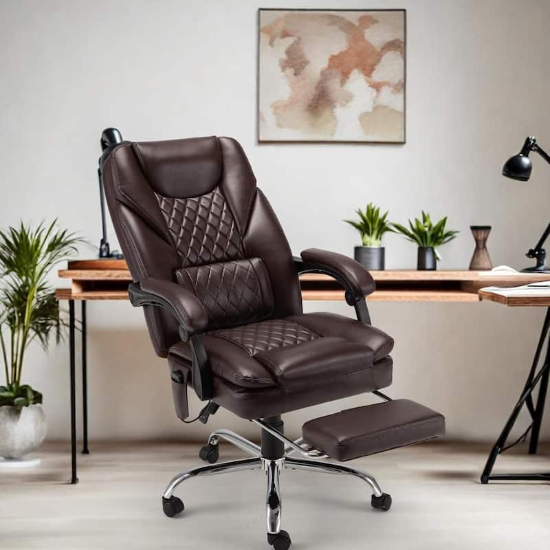 Ergonomic 6-Point Massage Office Chair with Heating, Reclining Function, Retractable Footrest, and Adjustable Armrests