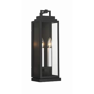 Aspen 2 Light Matte Black Outdoor Sconce - 6.5"W x 19"H x 5.25"D