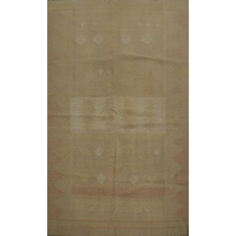 Hand Woven Oriental 100% Wool Carpet Southwestern Tribal Beige & Ivories Kilim Area Rug - 6' 2'' X 4' 2''