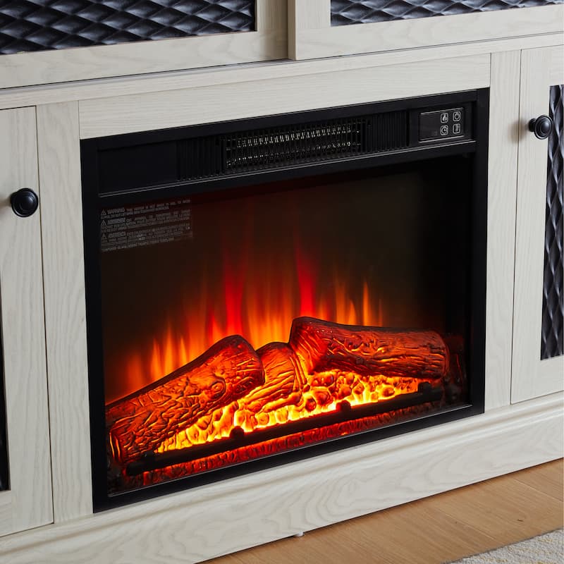 Embossed Pattern TV Stand for TVs Up to 65", Fireplace TV Stand with Storage Cabinet