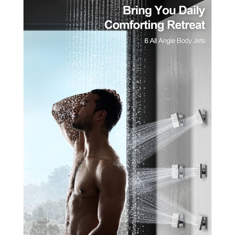 GRANDJOY 12'' Ceiling-Mount Shower System Rainfall Showerhead with Anti-Scald Valve