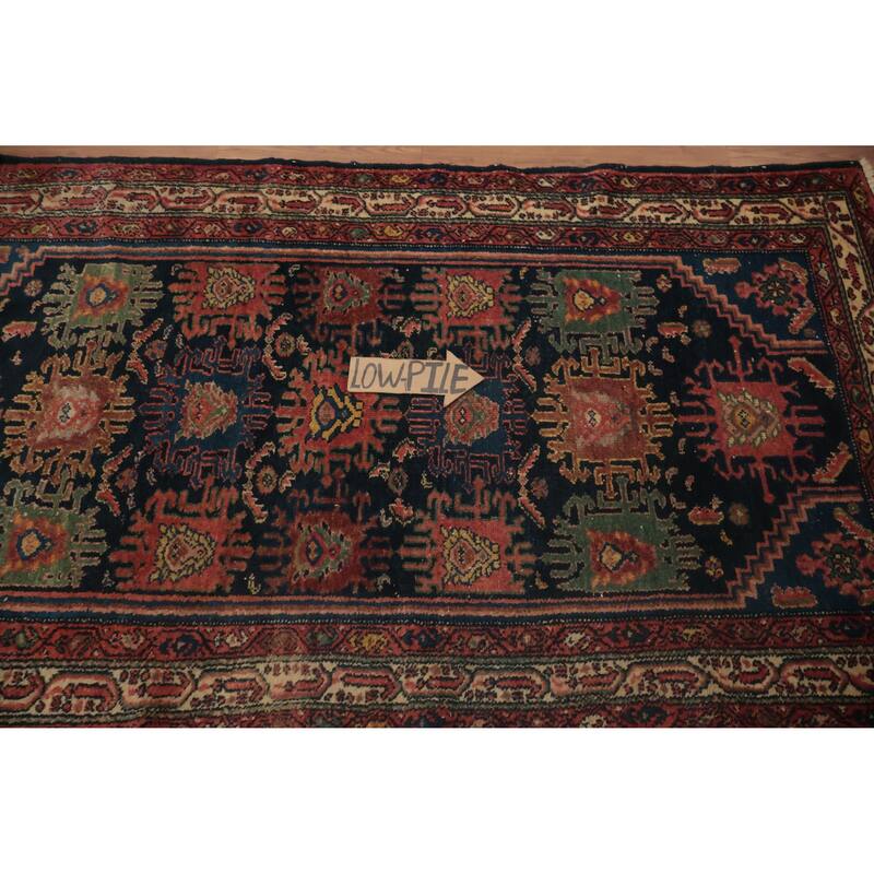 Hand Knotted Oriental 100% Wool Carpet Traditional Floral Navy Blue & Blues Malayer Runner Rug - 6' 6'' X 3' 5''