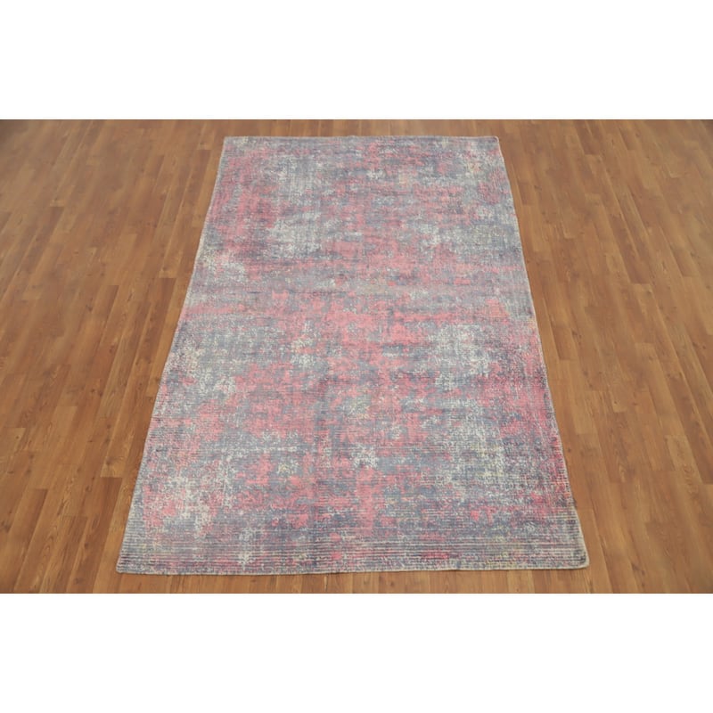 Hand Knotted Oriental Viscose Silk Carpet Modern Abstract Pink Abstract Area Rug - 8' 1'' X 5' 1''