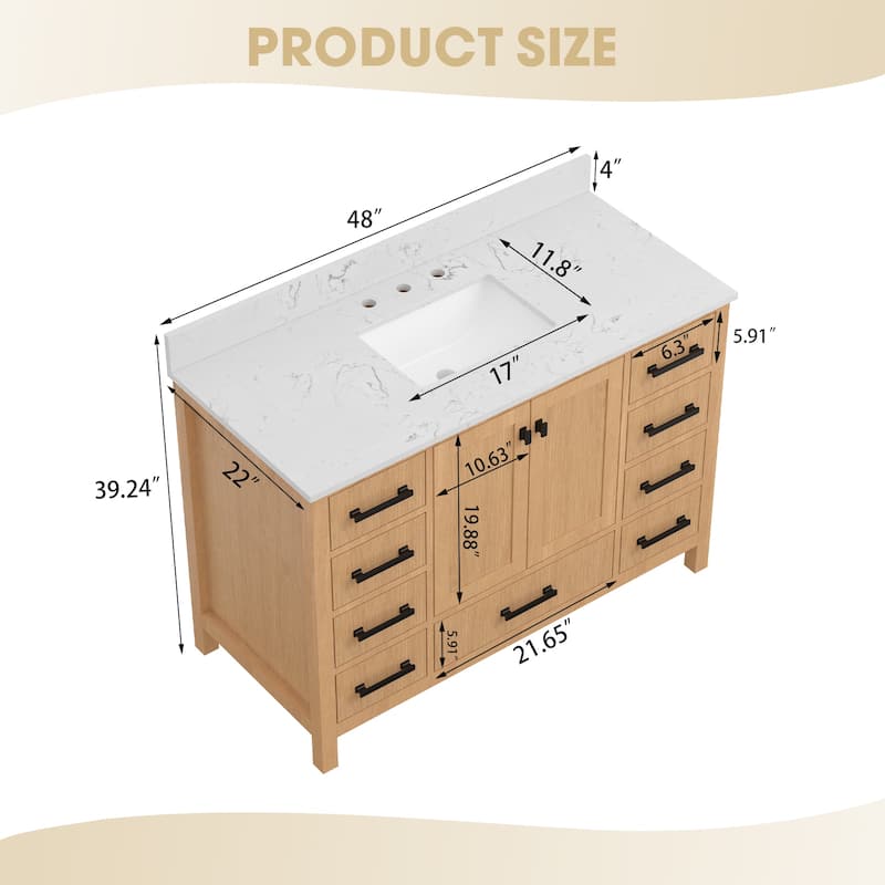 48inch Solid Wood Freestanding Bath Vanity Engineered Countertop Undermount Rectangular Ceramic Sink - 48 inch