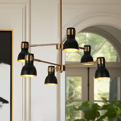 Modern 6-Light Black Gold Chandelier Industrial Metal Pendant Lights for Dining Room - 24.5" D x 12" H
