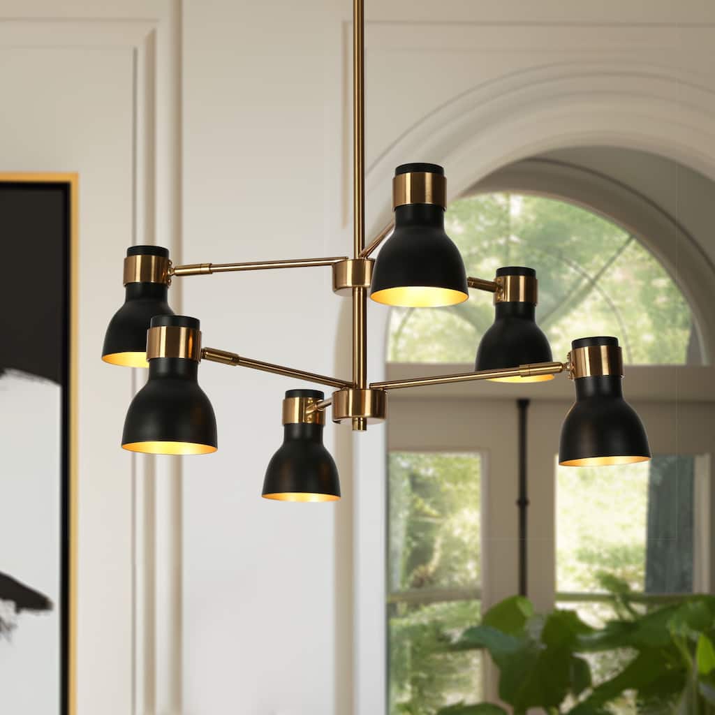 Modern 6-Light Black Gold Chandelier Industrial Metal Pendant Lights for Dining Room - 24.5" D x 12" H