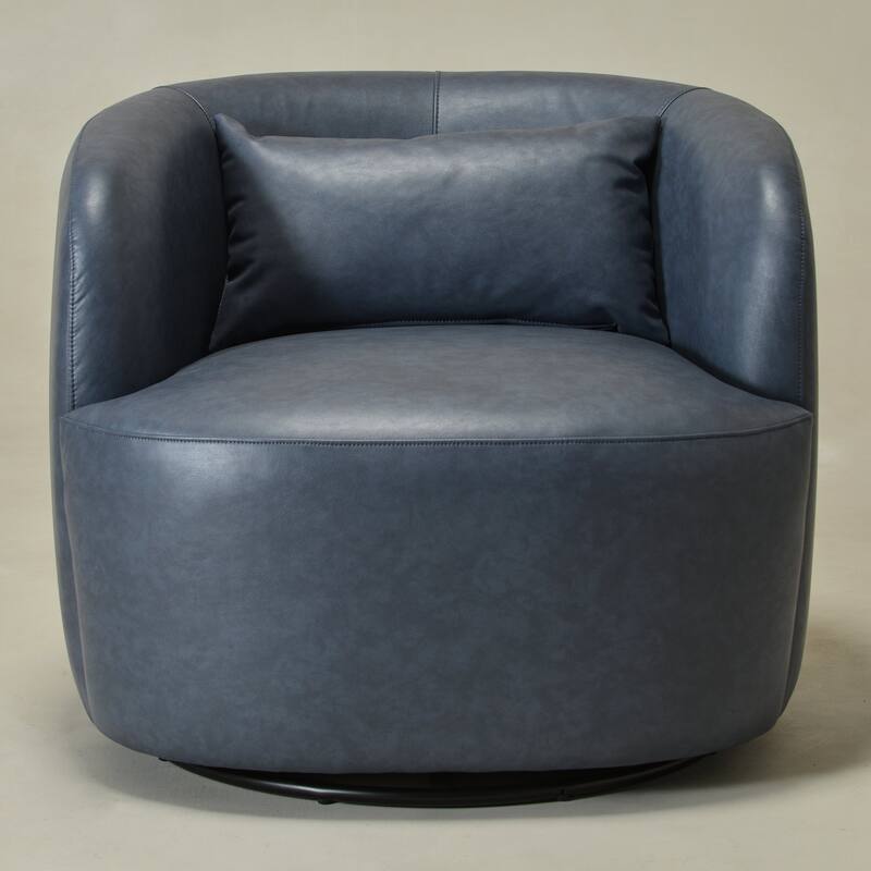 KINWELL 34" Wide Swivel Faux Leather Barrel Armchair Upholstered PU Leather Accent Chairs for Living Room Office Lounge