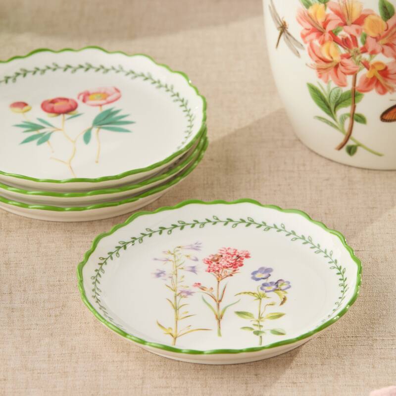 Certified International Mirabella 6" Canape/Luncheon Plates, Set of 4 Assorted Designs - 6.00"L x 6.00"W x 0.75"H