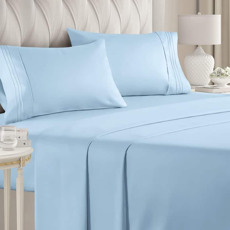 CGK Linens Brushed Microfiber Soft Wrinkle free 4 Piece Bed Sheet Set - King - Light Blue