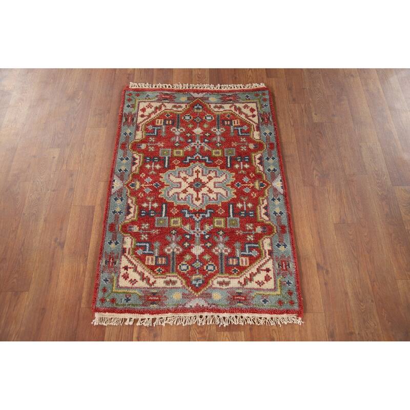 Geometric Kazak Foyer Rug Hand-Knotted Oriental Wool Carpet - 2'0" x 3'0"