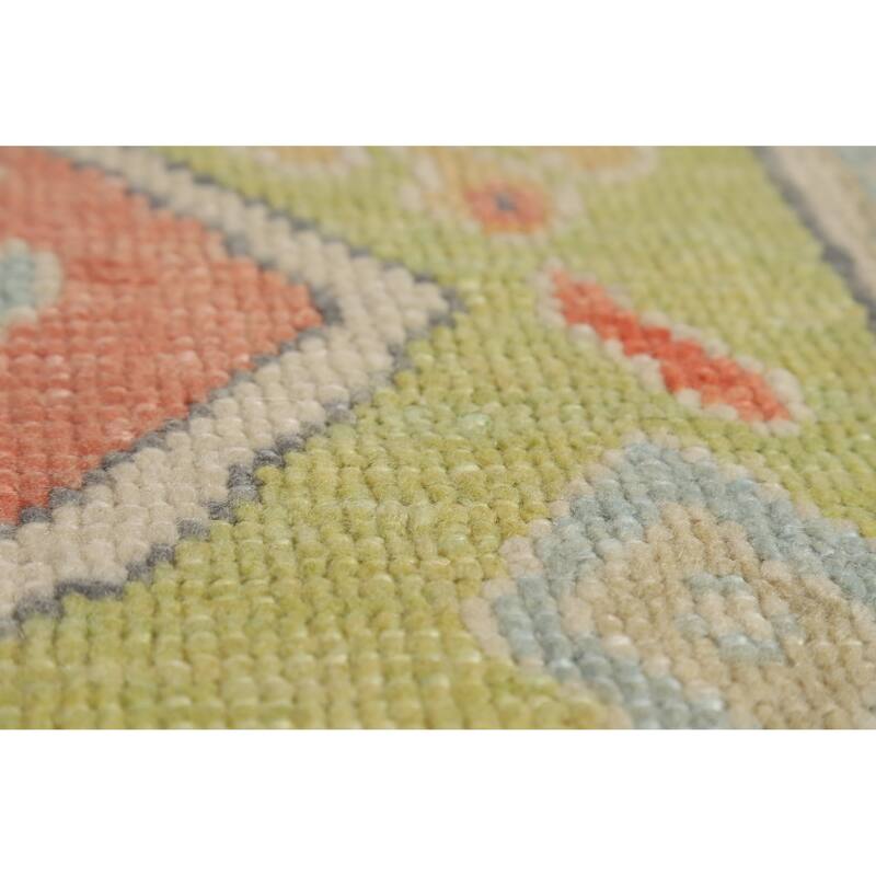 Hand Knotted Oriental 100% Wool Carpet Transitional Geometric Green Oushak Runner Rug - 8' 3'' X 3' 1''