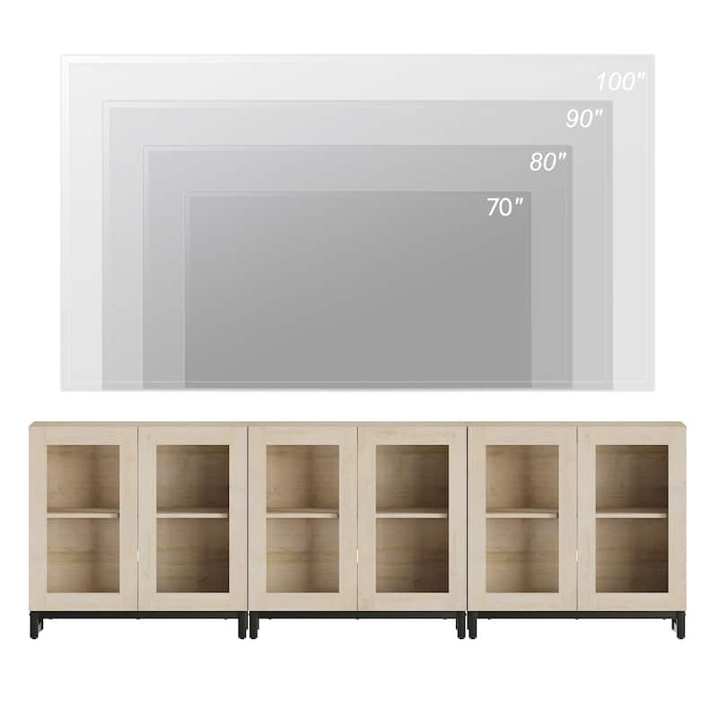 WAMPAT Modern TV Stand with Glass Doors for 110 inch TVs, Entertainment Center Console with Adjustable Shelves and Metal Base