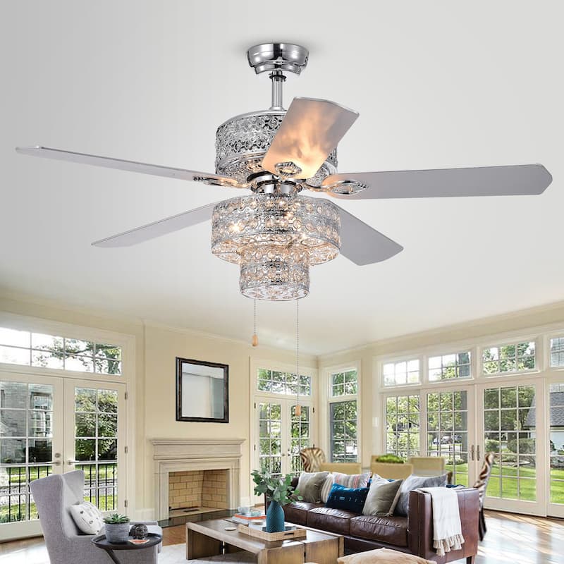 Empire Trois 52-inch Silver Chandelier Ceiling Fan with 2 Blade Colors