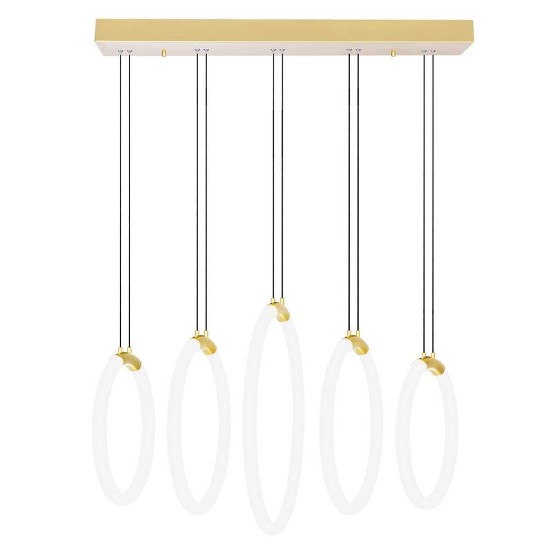 Hoops 5 Light LED Chandelier With Satin Gold Finish - Satin Gold