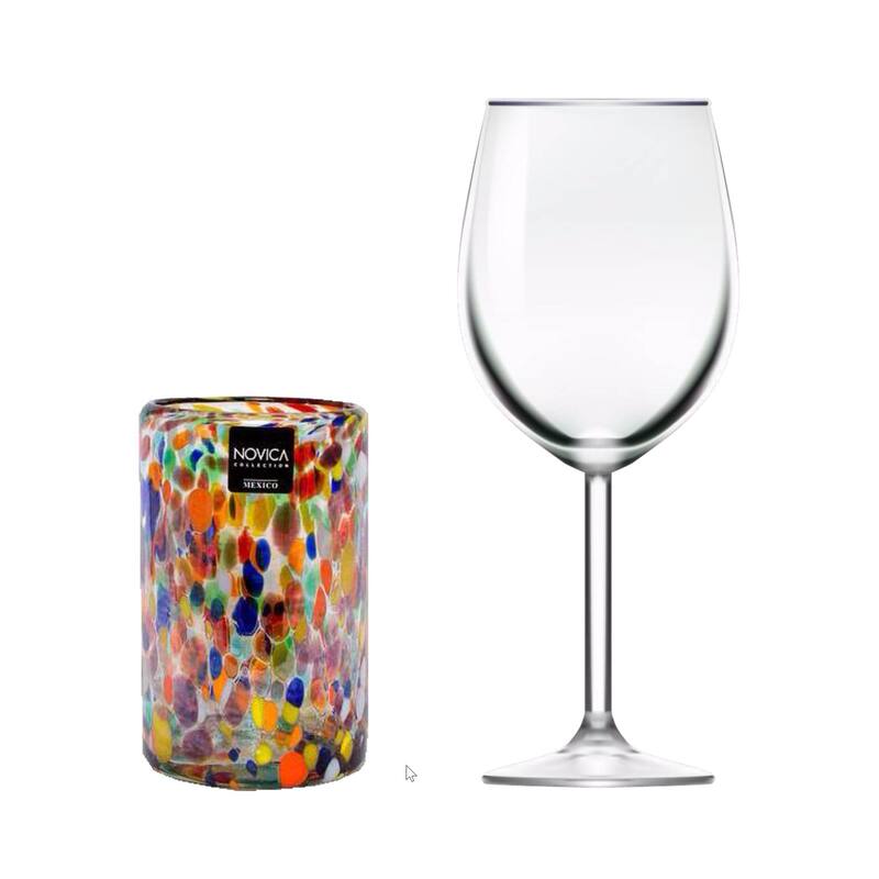 NOVICA Artisan Handblown Glass Tumblers Multicolor Mexican Tableware Recycled Water Drinkware 'Carnival'(Set Of 6)