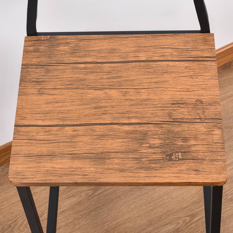 Modern 5-Piece Dining Set with Walnut Table and Black Steel Stools for Kitchen or Bar Seating