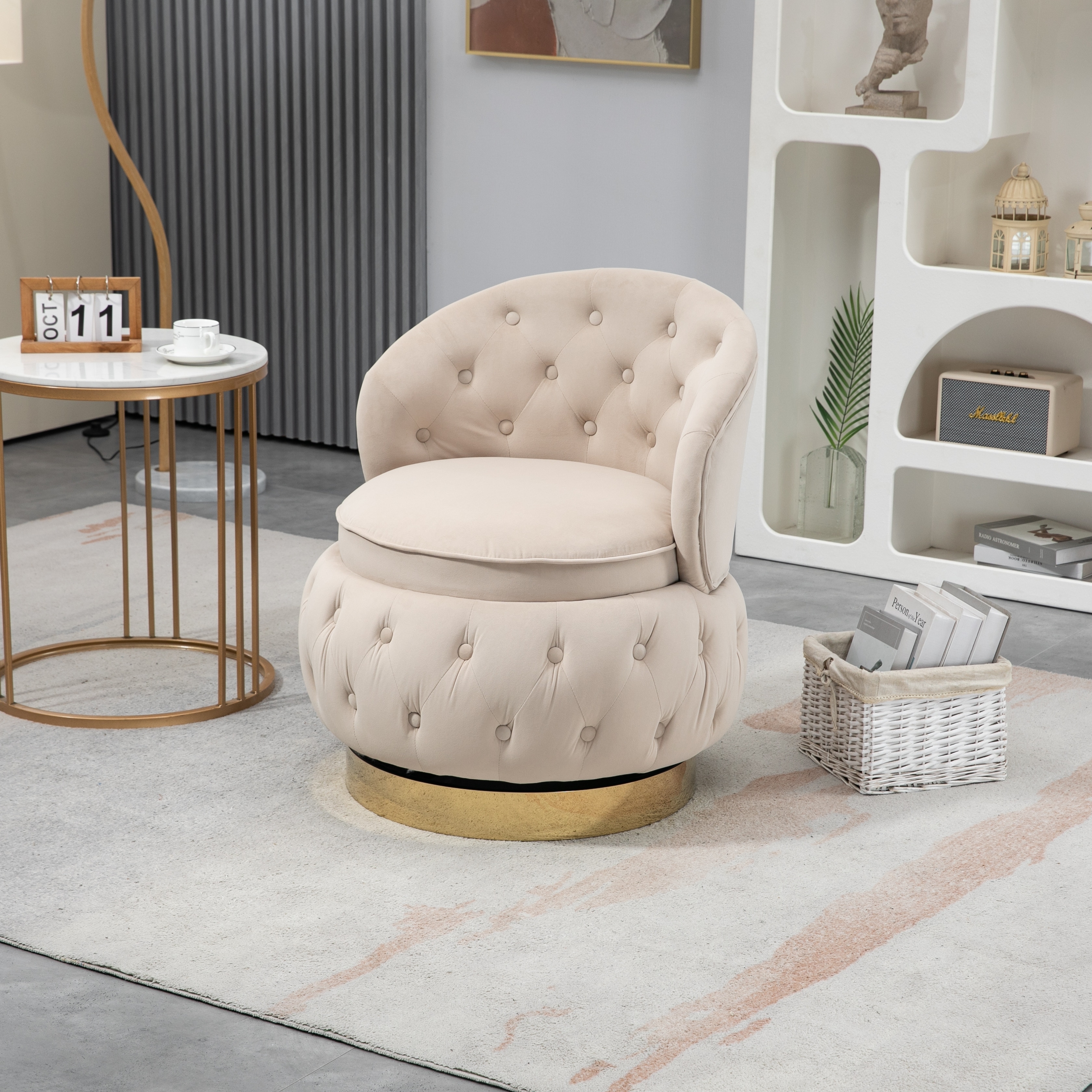 Swivel chair with storage outlet