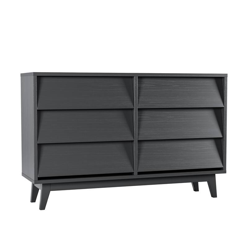 Mid-Century Modern 6-Draw Dresser with Bevel Design