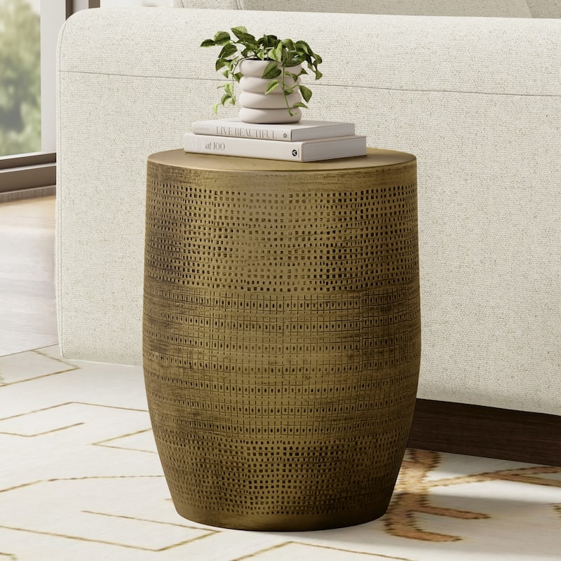 WYNDENHALL Jean 15" Wide Tribal Pattern Metal Accent Table & Assembled - 15"w x 15" d x 20" h - Antique Brass