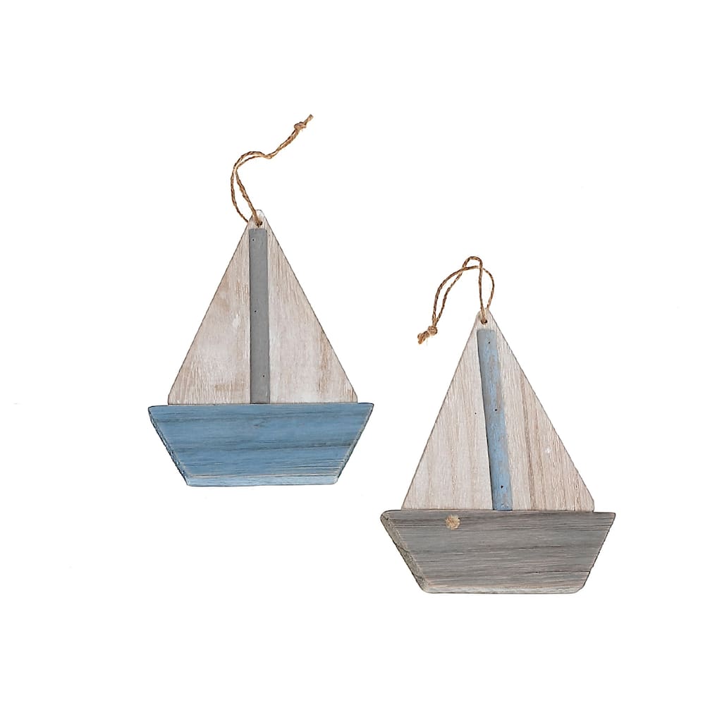 IH Casa Decor Wooden Sailboat Ornament Asstd - Set of 2