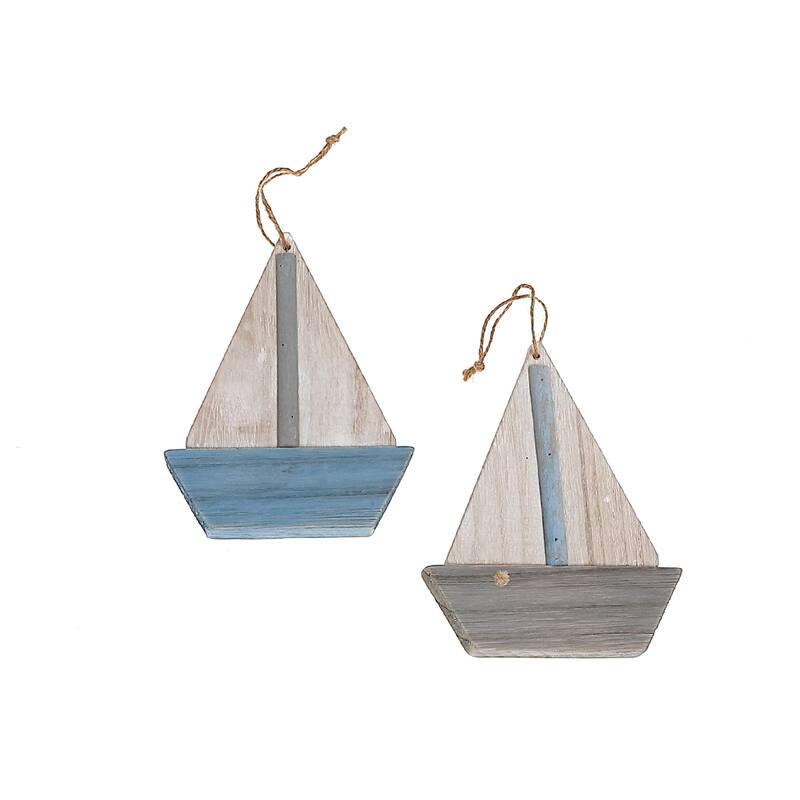 IH Casa Decor Wooden Sailboat Ornament Asstd - Set of 2 - Blue