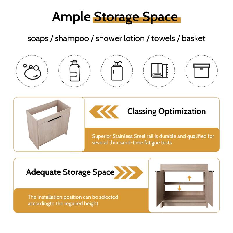 24/30/36 Inch Freestanding Bathroom Vanity Cabinet with Soft Close Door and Adjustable Shelf (Without Sink)