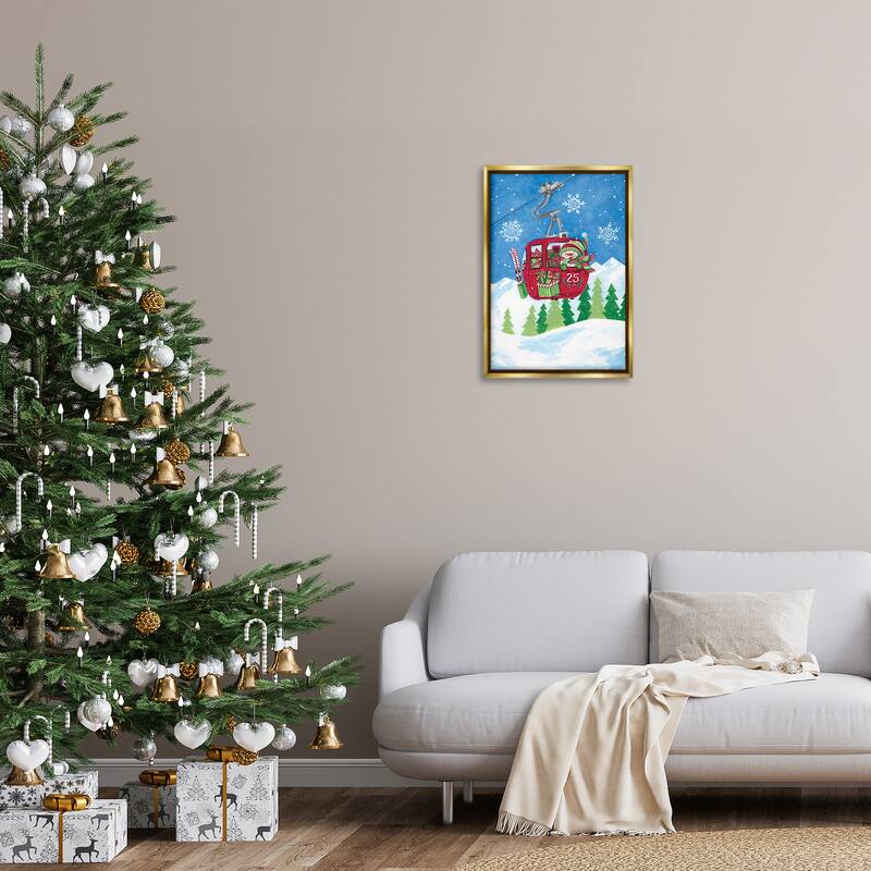 Stupell Snowman on Ski Lift Framed Floater Canvas Wall Art Design By Diane Kater