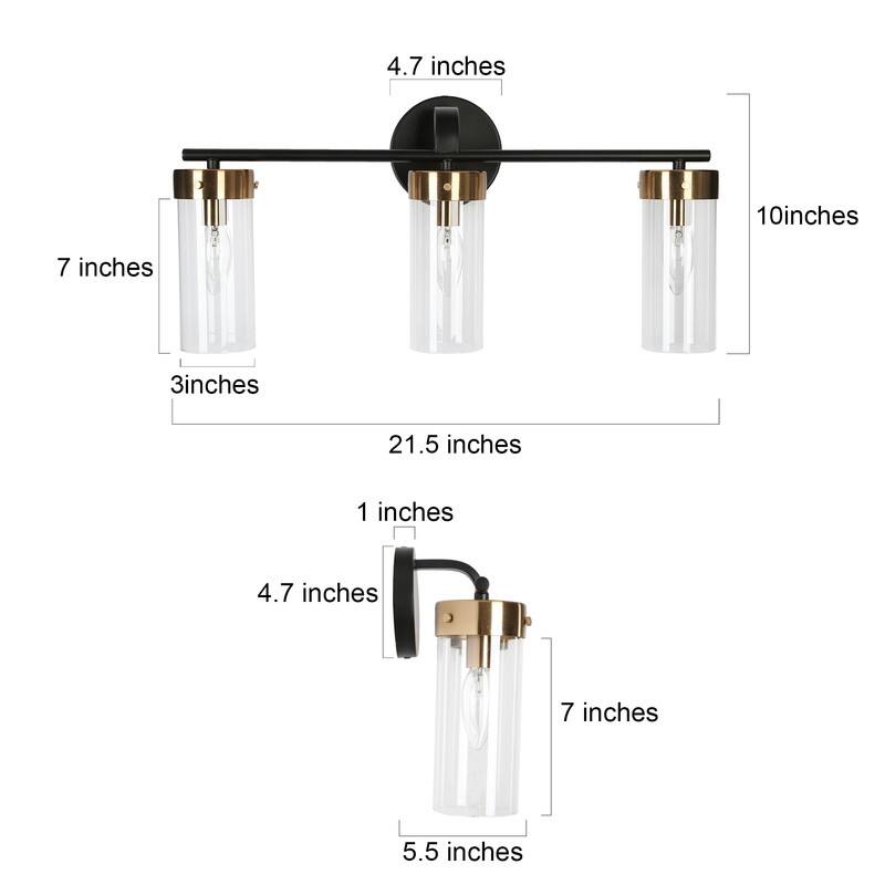 Modern Gold 3-Light Bathroom Vanity Lights Cylindrical Glass