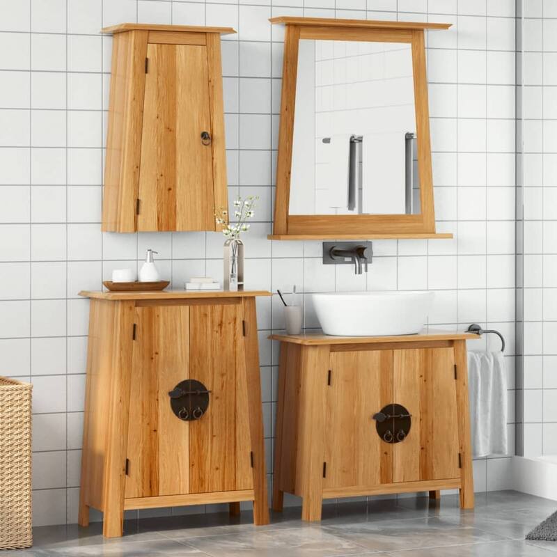 vidaXL Bathroom Furniture Set Wood Tone Solid Pine Wood - Brown - Sink cabinet + side cabinet + wall cabinet