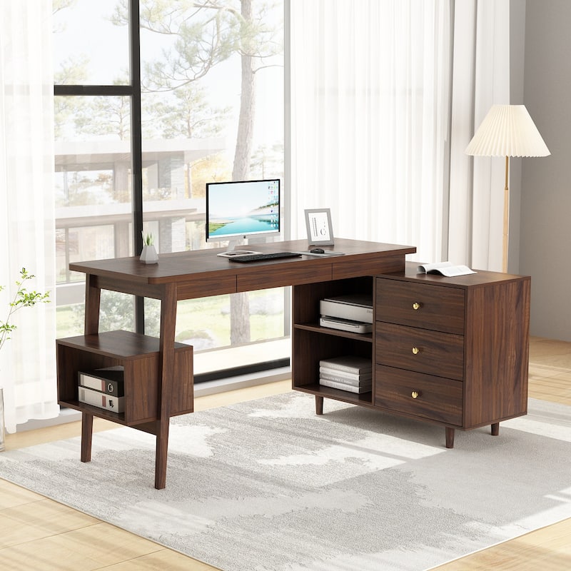 L-Shaped Computer Desk Storage Cabinet Large Executive Office Desk
