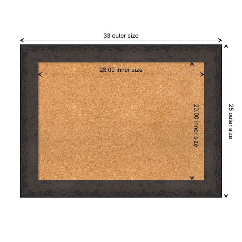 Dappled Black Brown Wood Framed Natural Corkboard Bulletin Board - Dappled Black Brown - Board Size 28x20